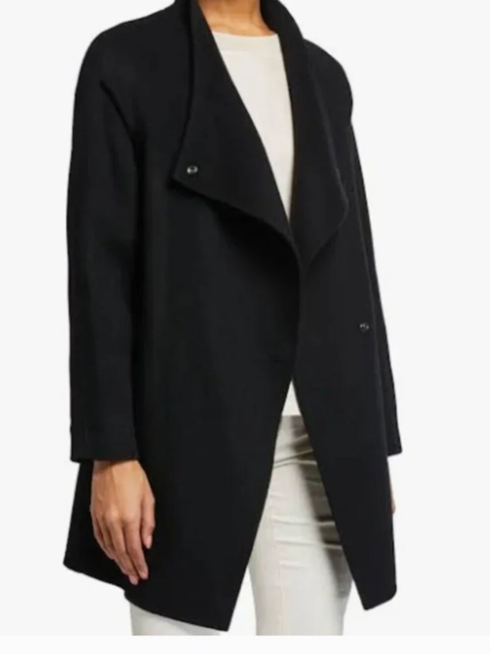 Vince Black Wool Blend Open Front Coat Women's drape m medium long